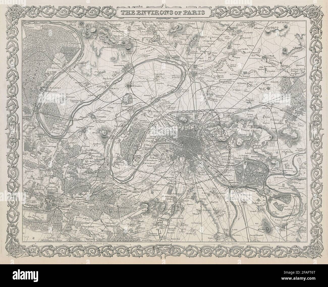 Les environs de Paris. Carte antique décorative. COLTON 1869 ans Banque D'Images