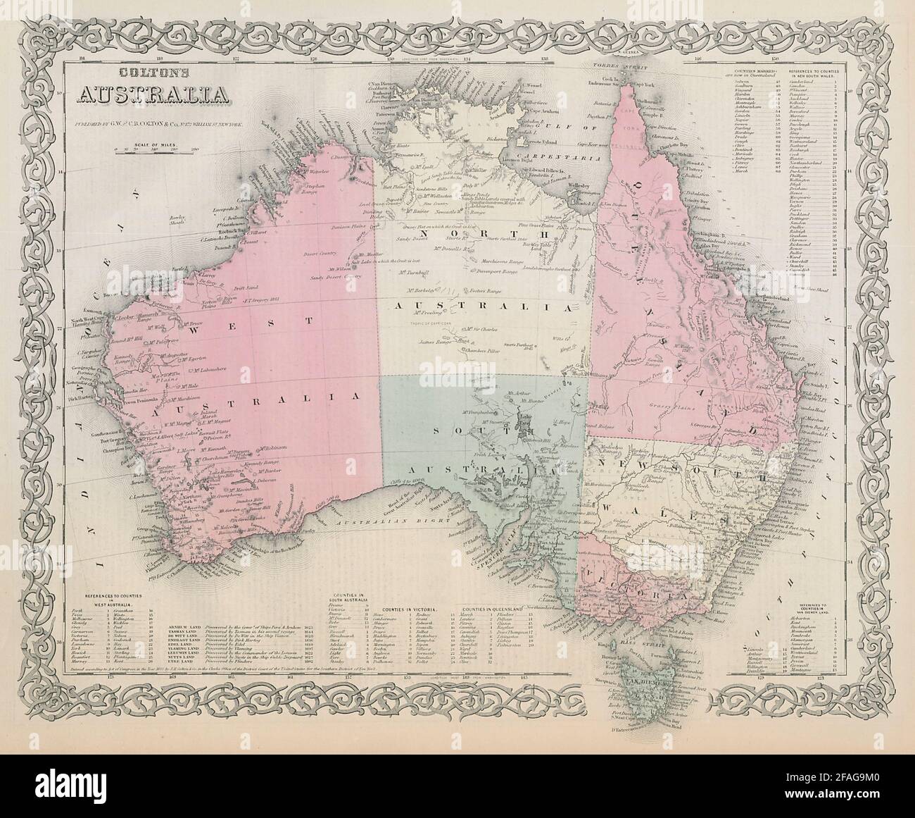 Colton's Australie. Queensland avec ses frontières d'origine. Ancienne carte 1869 vieux Banque D'Images
