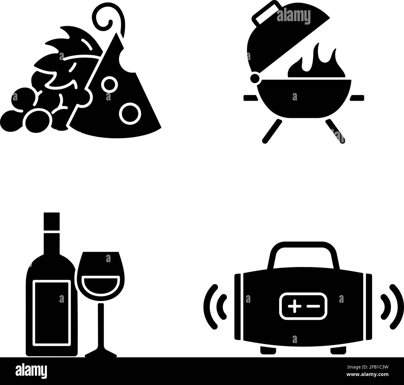 Repas à l'extérieur des icônes de glyphe noir sur l'espace blanc Illustration de Vecteur