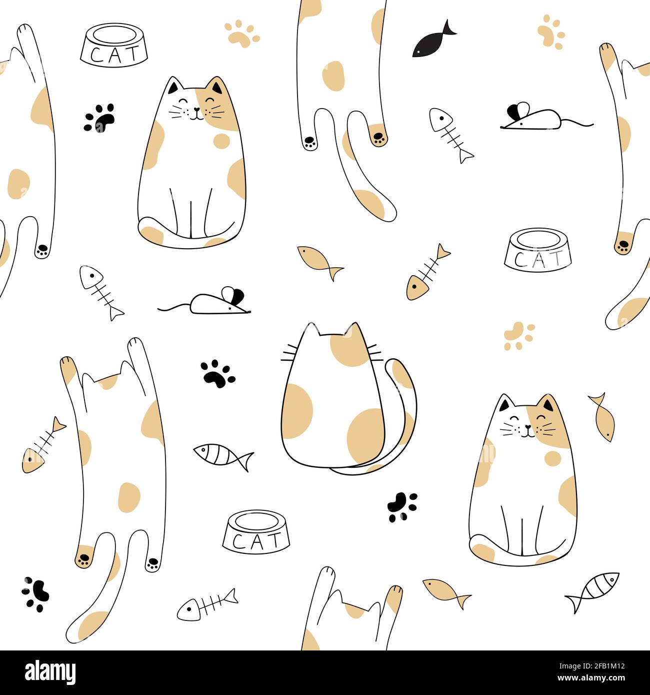 Modèle sans couture de dessin de chaton dans divers action isolé sur fond blanc. Illustration de Vecteur
