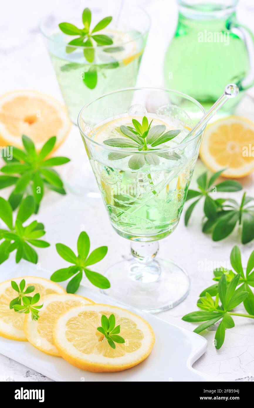 Limonade maison avec doux Woodruff et citron (Galium odoratum) Banque D'Images