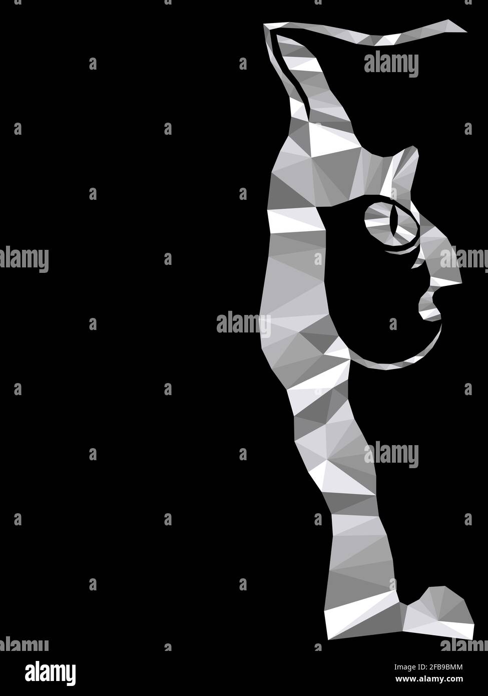 Mosaïque de museau de chat sérieux dans des couleurs monochromes isolées sur fond noir, décoration sur verre Illustration de Vecteur