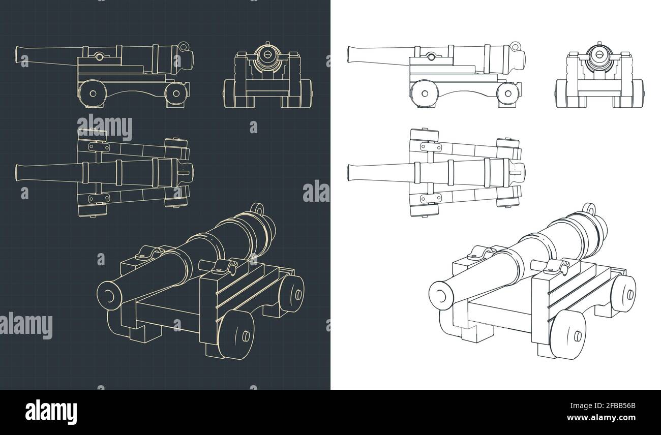 Illustration vectorielle stylisée d'un dessin de canon naval d'artillerie vintage Illustration de Vecteur