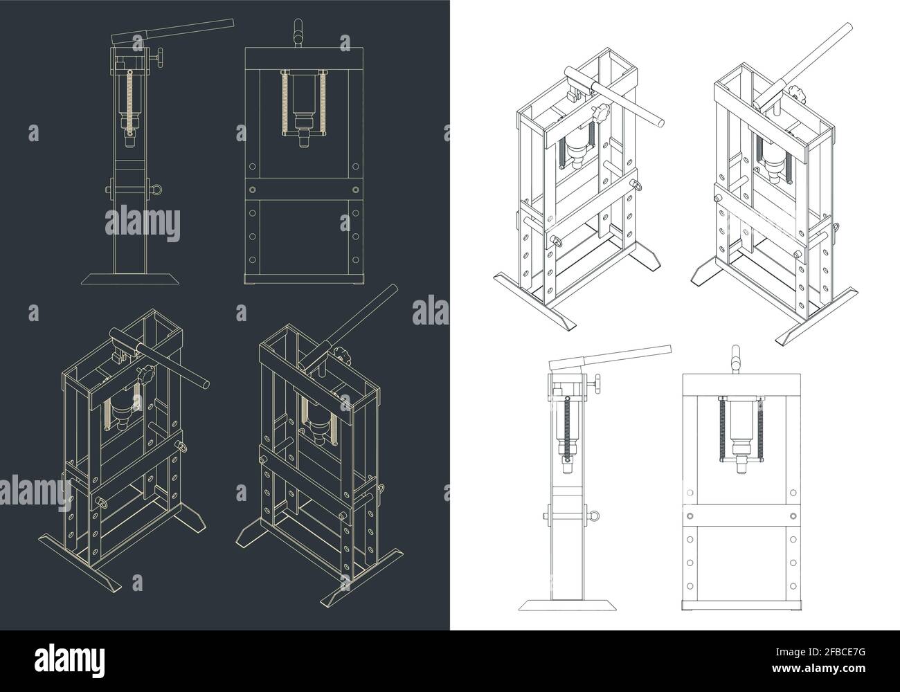 Illustrations vectorielles stylisées de dessins de presse industrielle puissants Illustration de Vecteur
