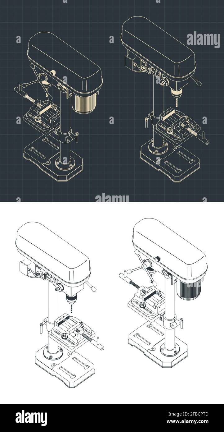 Illustrations vectorielles stylisées de dessins isométriques de la perceuse à colonne industrielle Illustration de Vecteur