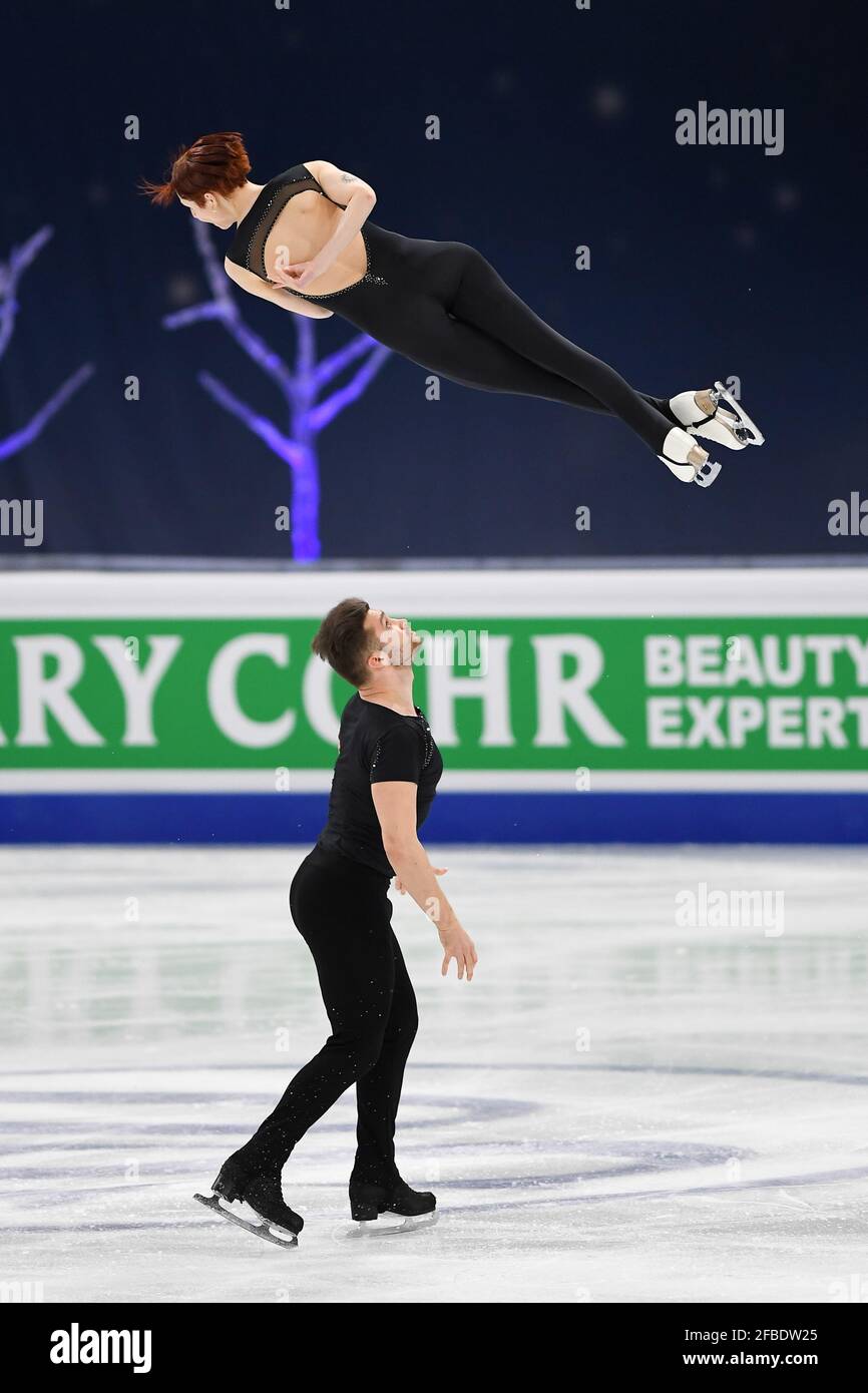 Cleo HAMON & Denys STREKALIN FRA, au cours du programme paires courtes aux Championnats du monde de patinage artistique 2021 de l'UIP à Ericsson Globe, le 24 mars 2021 à Stockholm, Suède. Credit: Raniero Corbelletti/AFLO/Alay Live News Banque D'Images