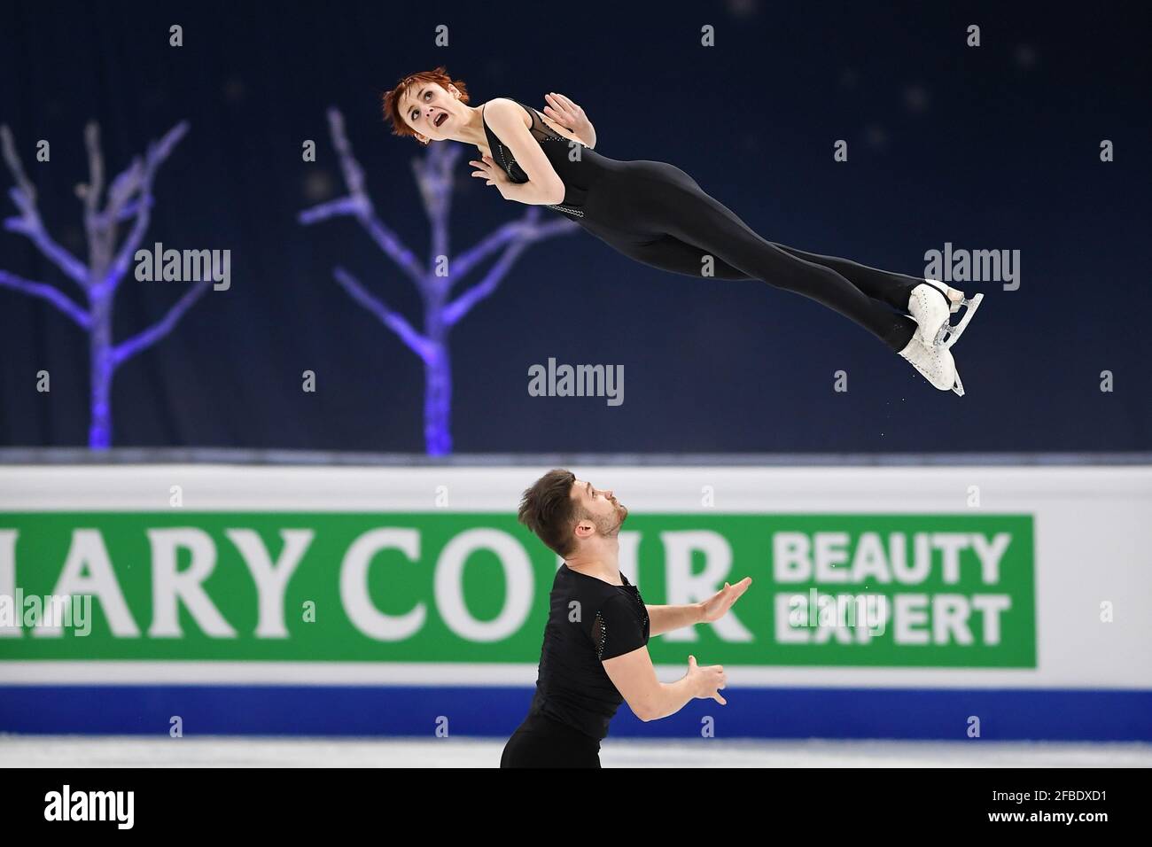 Cleo HAMON & Denys STREKALIN FRA, au cours du programme paires courtes aux Championnats du monde de patinage artistique 2021 de l'UIP à Ericsson Globe, le 24 mars 2021 à Stockholm, Suède. Credit: Raniero Corbelletti/AFLO/Alay Live News Banque D'Images