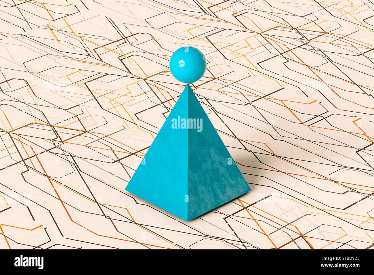Pyramide bleue et sphère sur le motif Banque D'Images