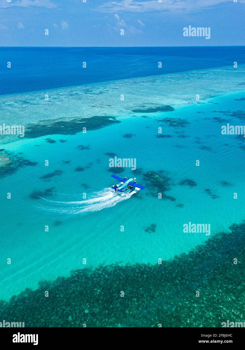 Vue aérienne de l'hydravion au départ de l'atoll de Malé Banque D'Images