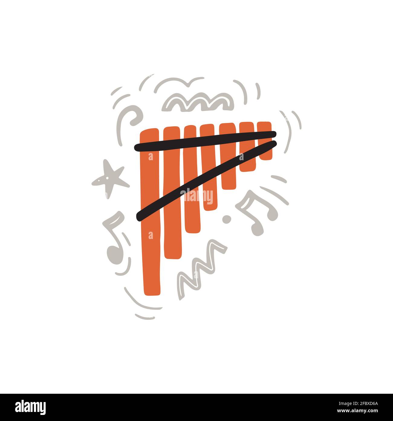 Illustration vectorielle de l'instrument de percussion de style minimaliste dessiné à la main appelé xylophone représenté avec des couleurs noir et orange au milieu du gris abstrait décorations et notes créatives Illustration de Vecteur
