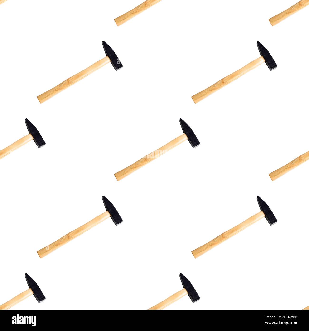 L'équipement d'outil pour marteau en métal répète le motif sans couture isolé sur fond blanc. Banque D'Images