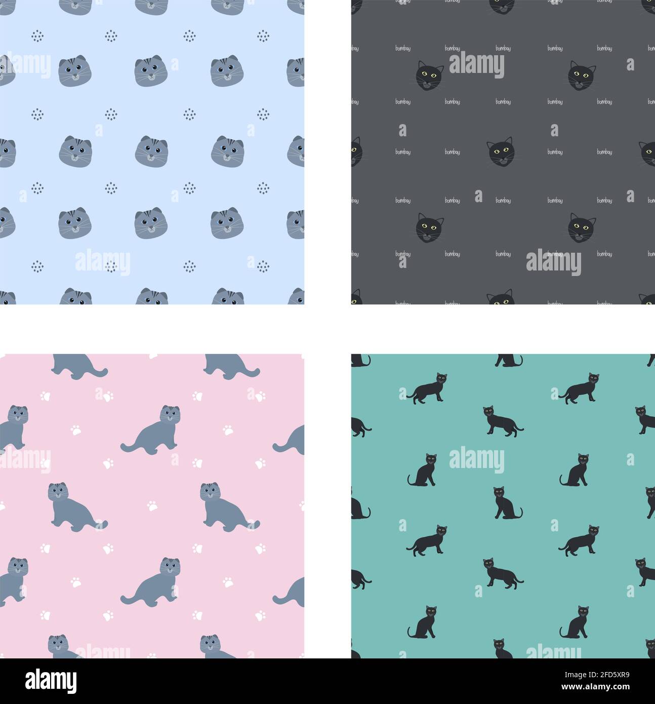 Joli chat races sans couture dessin dessin dessin dessin animal Illustration Type de Scottish Fold and Bommbay to Background ou Wallpaper Illustration de Vecteur