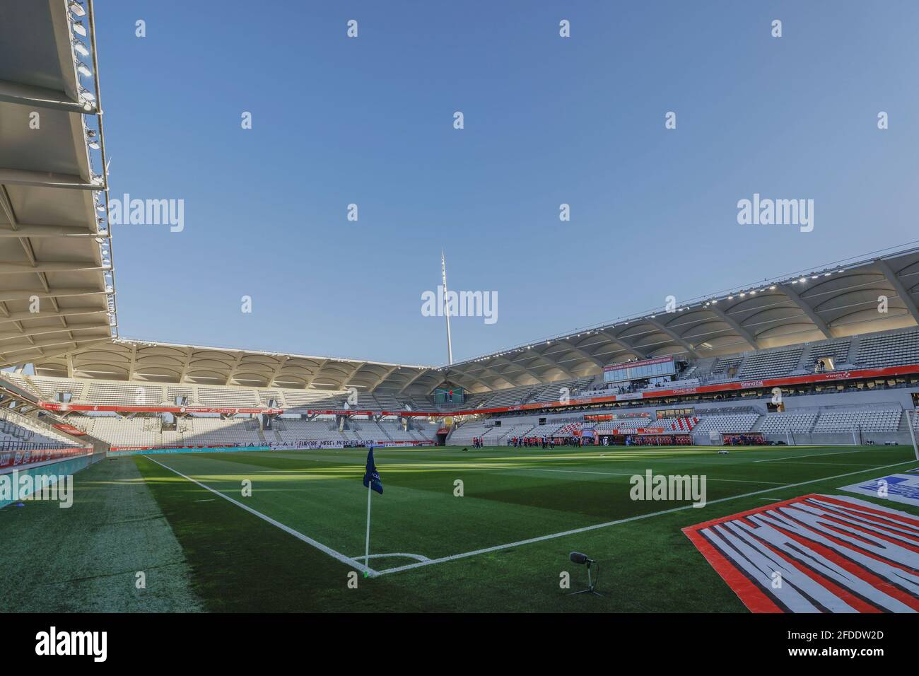 Vue générale du stade Auguste Delaune, lors du championnat français Ligue 1, match de football entre le Stade de Reims et l'Olympique de Marseille le 23 avril 2021 au stade Auguste Delaune à Reims, France - photo Loic Baratoux / DPPI Banque D'Images