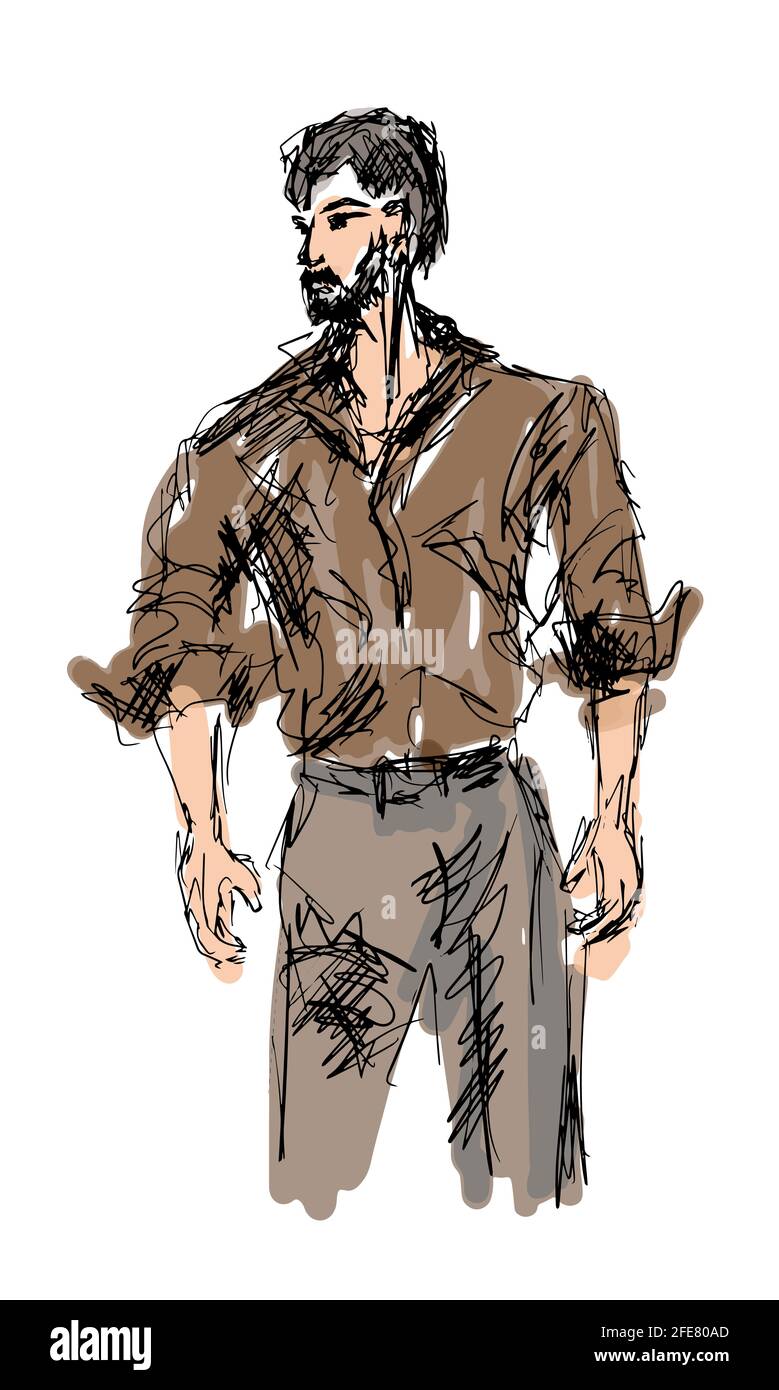 Résumé homme dessin à la main eps10 illustration vectorielle isolée sur fond blanc. Aucune référence Banque D'Images