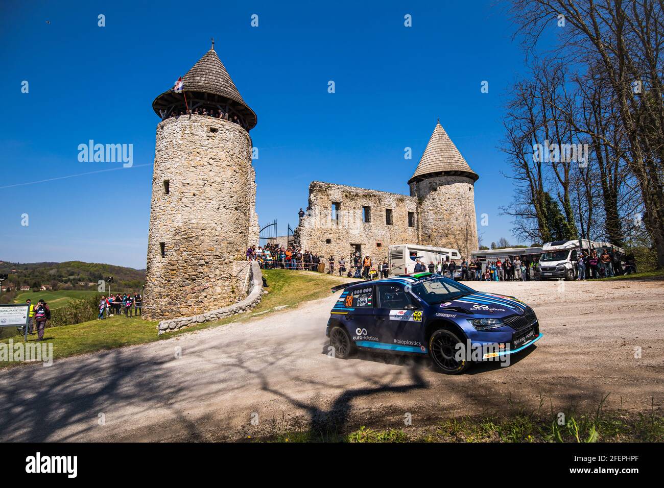 58 Puskadi Janos (hun), Godor Barnabas (hun), Eurosol Racing Team Hongrie, Skoda Fabia Evo, action pendant le rallye de Croatie 2021, 3e tour de la FIA WRC 2021, FIA World Rally car Championship, du 22 au 25 avril 2021 à Zagreb, Croatie - photo Bastien Roux / DPPI / LiveMedia Banque D'Images