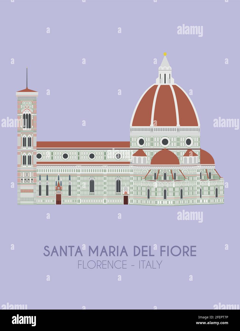 Affiche au design moderne avec fond coloré de Santa Maria del Fiore (Florence, Italie). Illustration vectorielle Illustration de Vecteur