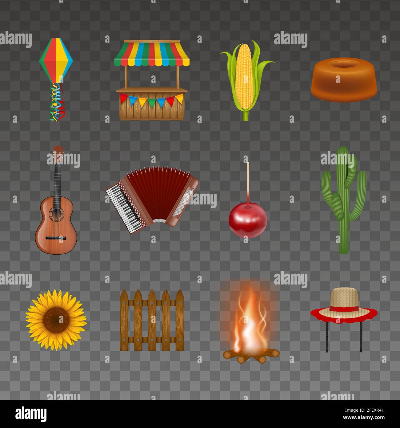 Ensemble d'éléments isolés de festa junina. Symboles du festival brésilien de juin Illustration de Vecteur