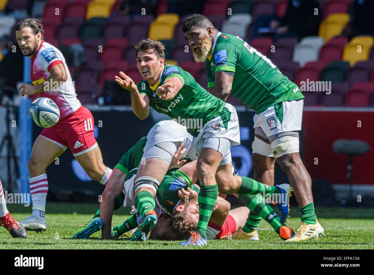 LONDRES, ROYAUME-UNI. 24 avril 2021. Lors du match de rugby Gallagher Premiership entre London Irish et Harlequins au stade communautaire de Brentford le samedi 24 avril 2021. LONDRES, ANGLETERRE. Credit: Taka G Wu/Alay Live News Banque D'Images