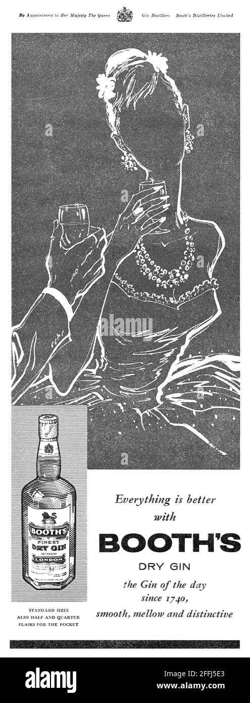 1959 publicité britannique pour Booth's Dry Gin. Banque D'Images