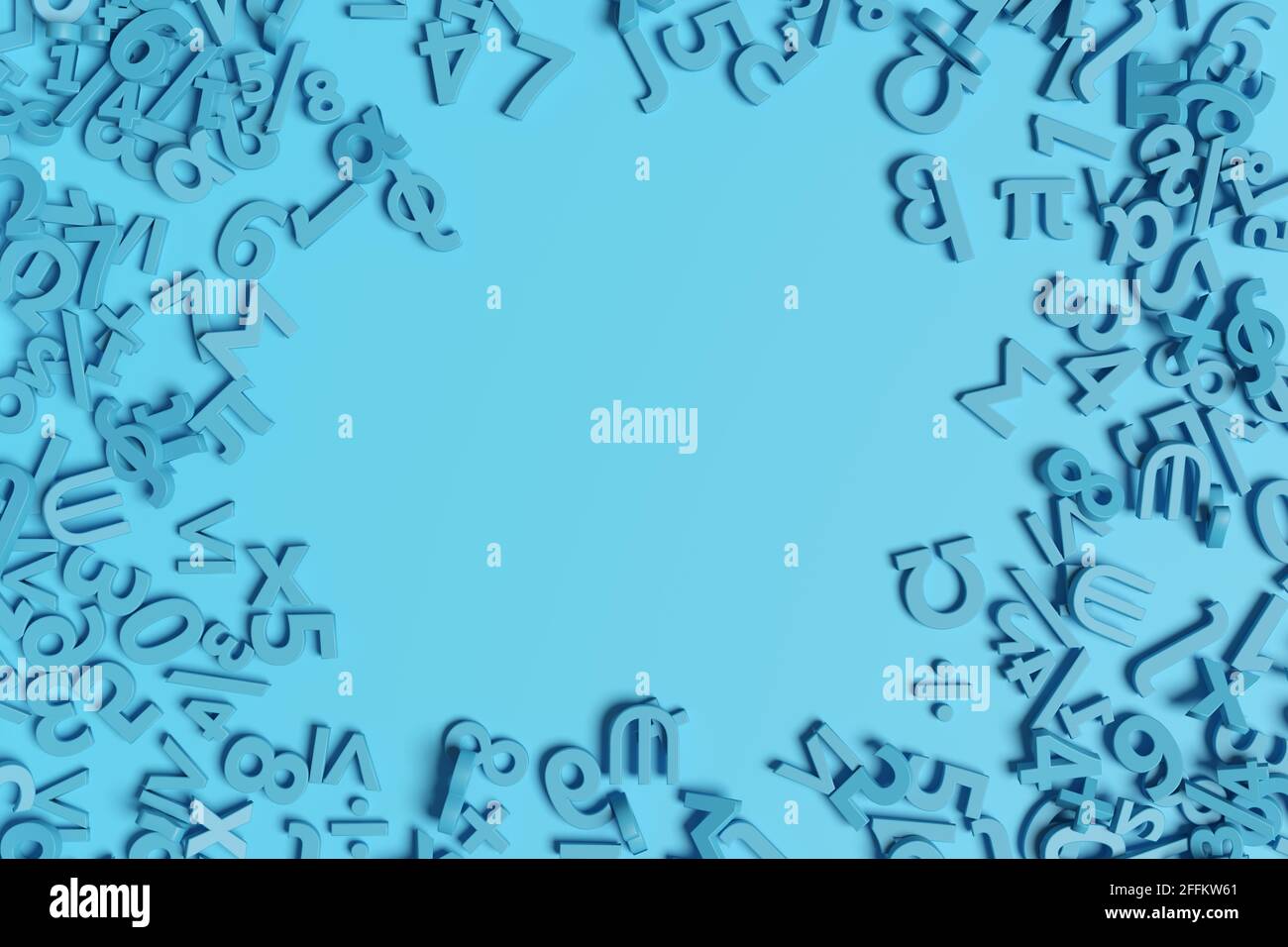 Arrière-plan des chiffres bleus et des symboles mathématiques. illustration 3d. Banque D'Images