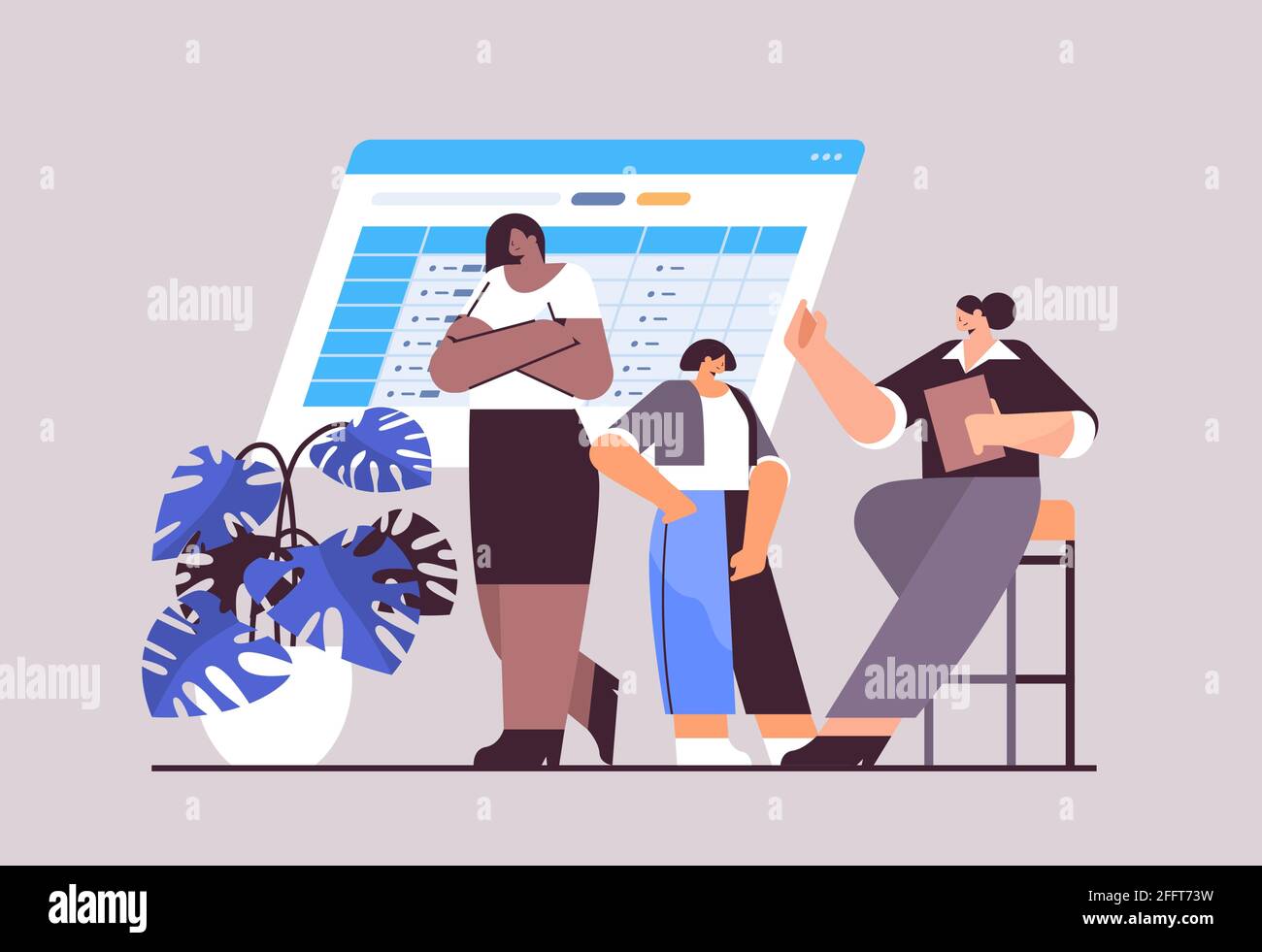 mélangez l'équipe de femmes d'affaires de course discutant pendant la réunion d'entreprise brainstorming affaires travail d'équipe de développement Illustration de Vecteur