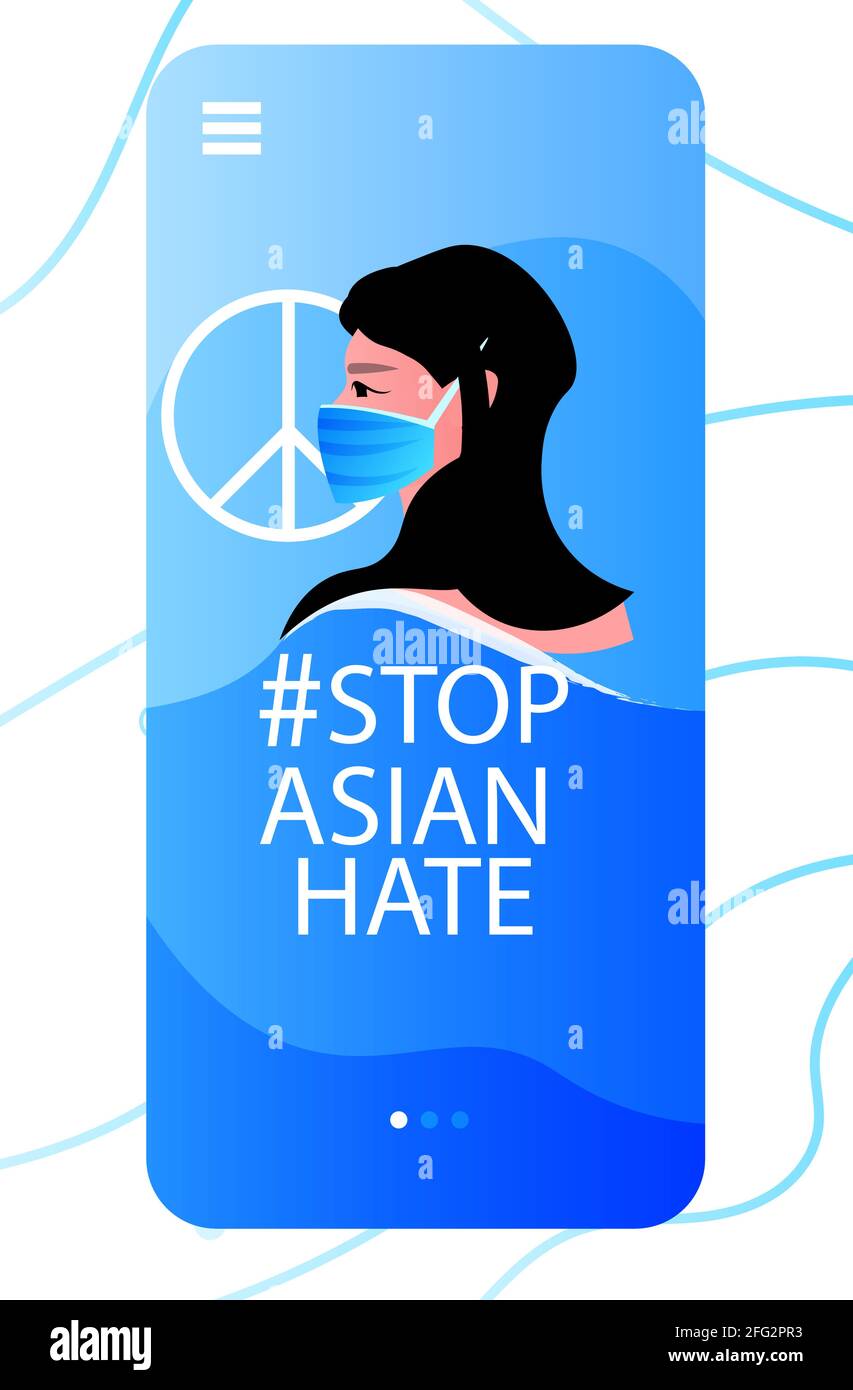 arrêter la femme haineuse asiatique sous masque pour protester contre le soutien au racisme personnes pendant la pandémie de coronavirus concept Illustration de Vecteur