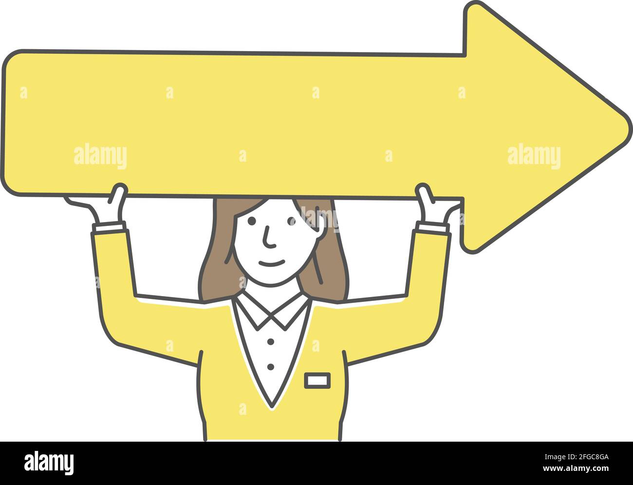 Jeune femme d'affaires tenant le signe de flèche illustration vectorielle. Illustration de Vecteur