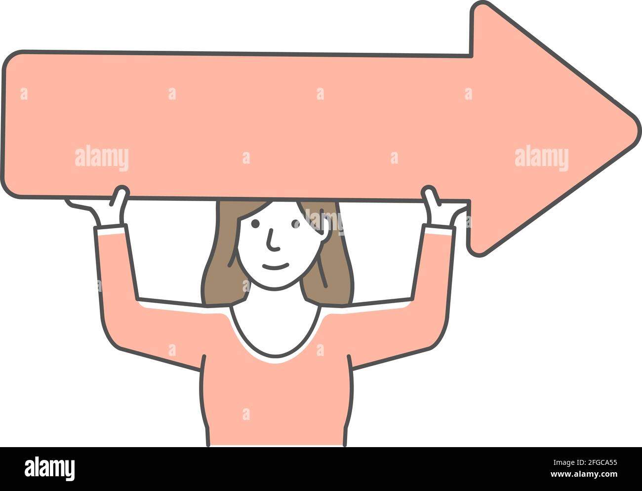 Jeune femme tenant le signe de flèche illustration vectorielle. Illustration de Vecteur