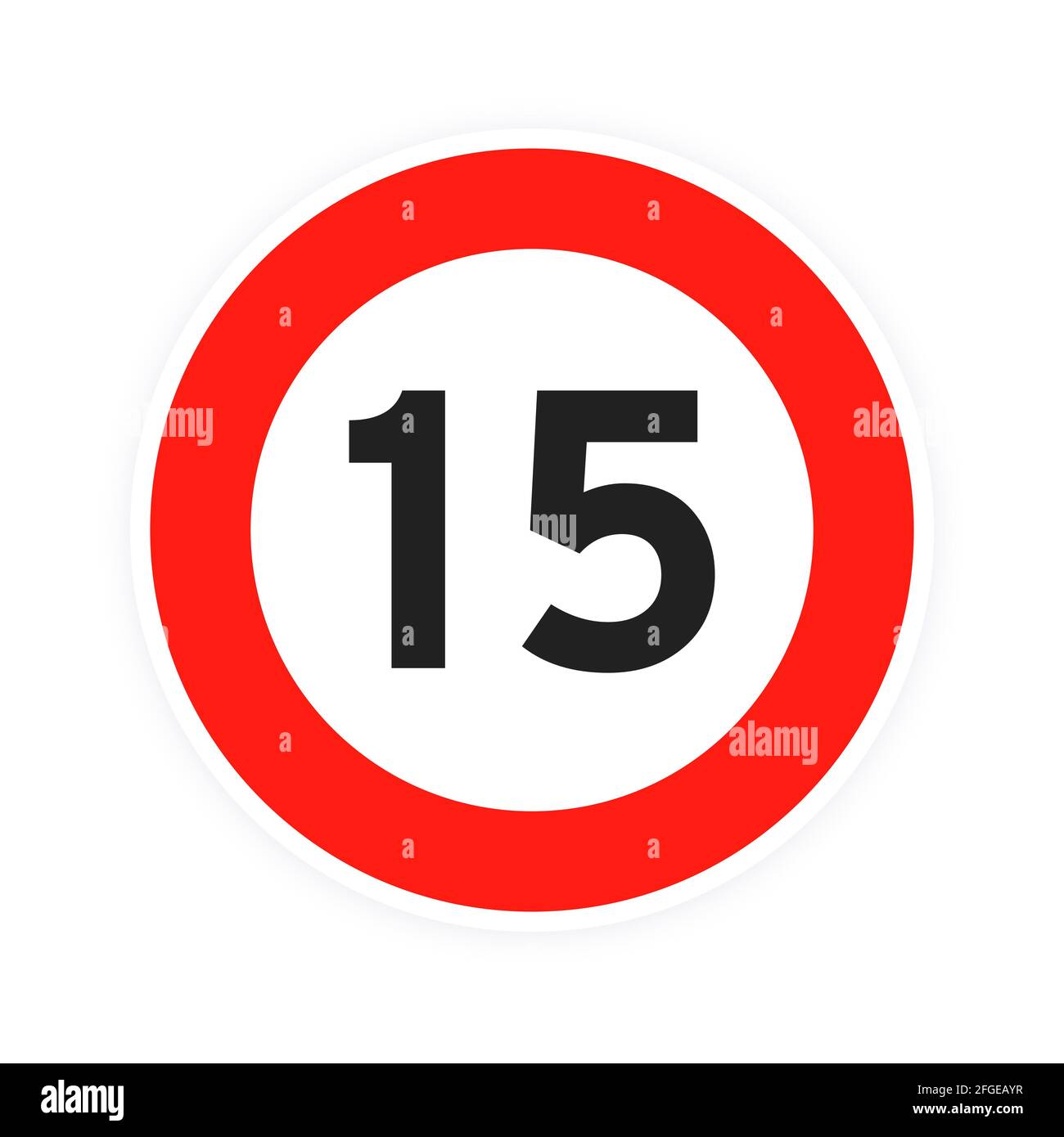 Limite de vitesse 15 route ronde icône signe plate design vectoriel illustration isolée sur fond blanc. Entourez le numéro du panneau de signalisation routière standard Illustration de Vecteur
