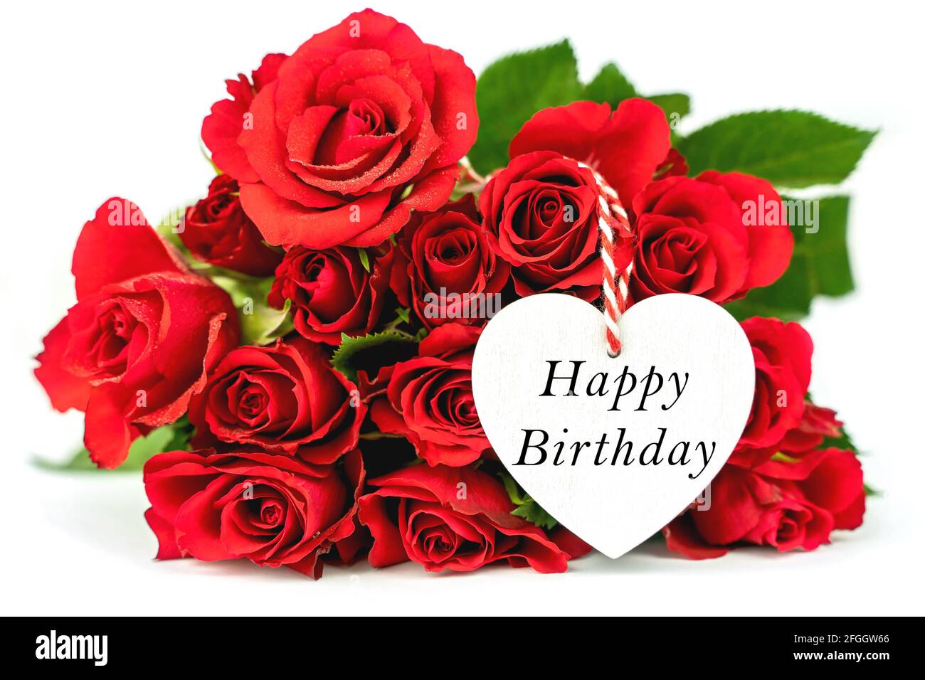 Belles Roses Rouges Et Coeur Blanc Carte De Voeux Pour Joyeux Anniversaire Avec Fleurs Photo Stock Alamy