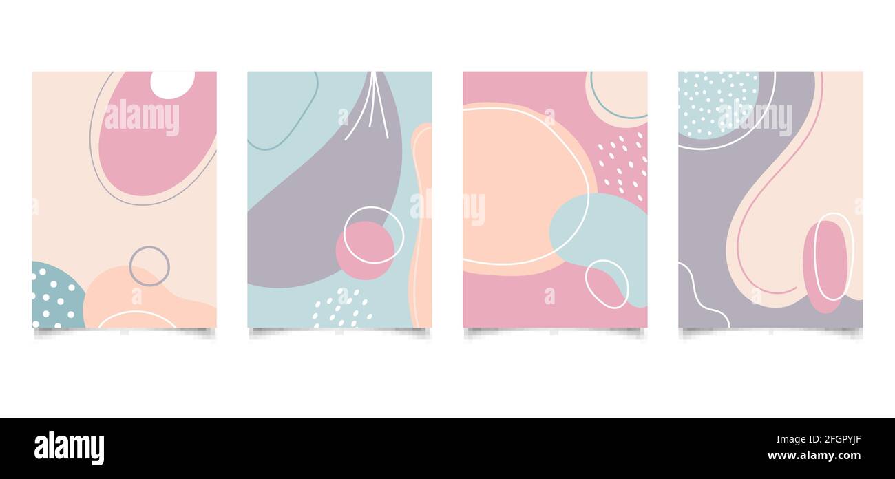 Ensemble d'arrière-plan abstrait créatif dessiné à la main de forme organique couleur pastel avec des lignes dans le style tendance minimal. Vous pouvez utiliser pour la brochette de modèles de conception Illustration de Vecteur