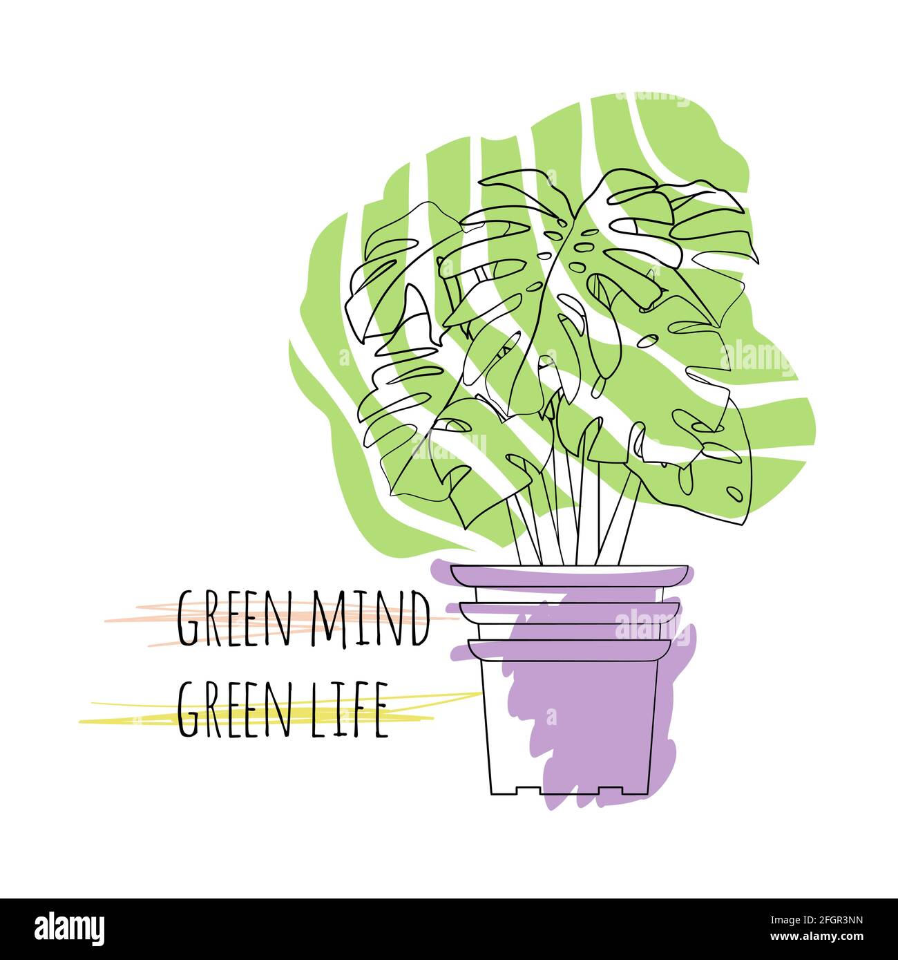 Illustration De Boho Minimaliste De Citation Vert Esprit Vie Verte Avec La Ligne Noire Art Pot Maison Plante Monstere Et Formes Abstraites Arriere Plan Image Vectorielle Stock Alamy