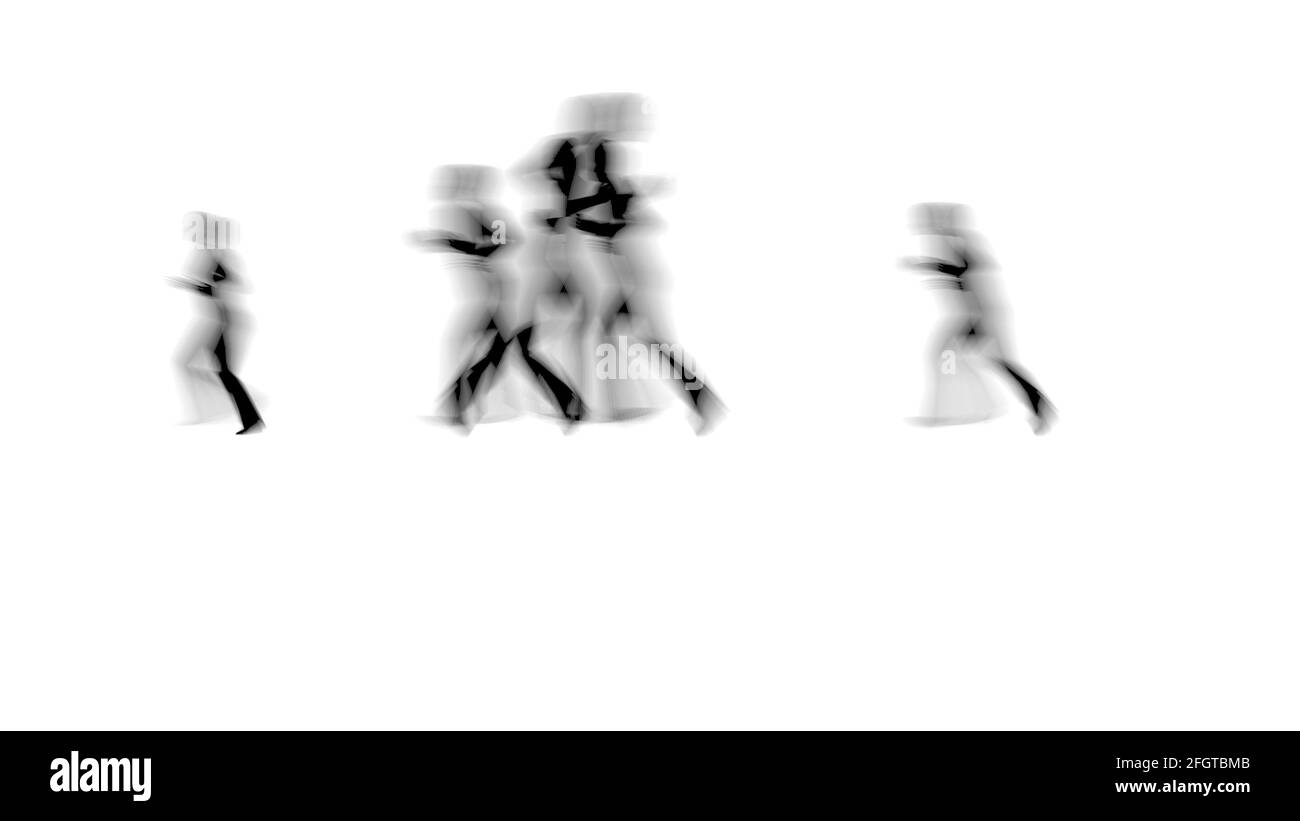 Les gens de la foule courent flou de fond urbain homme et femme d'affaires rendu 3d Banque D'Images