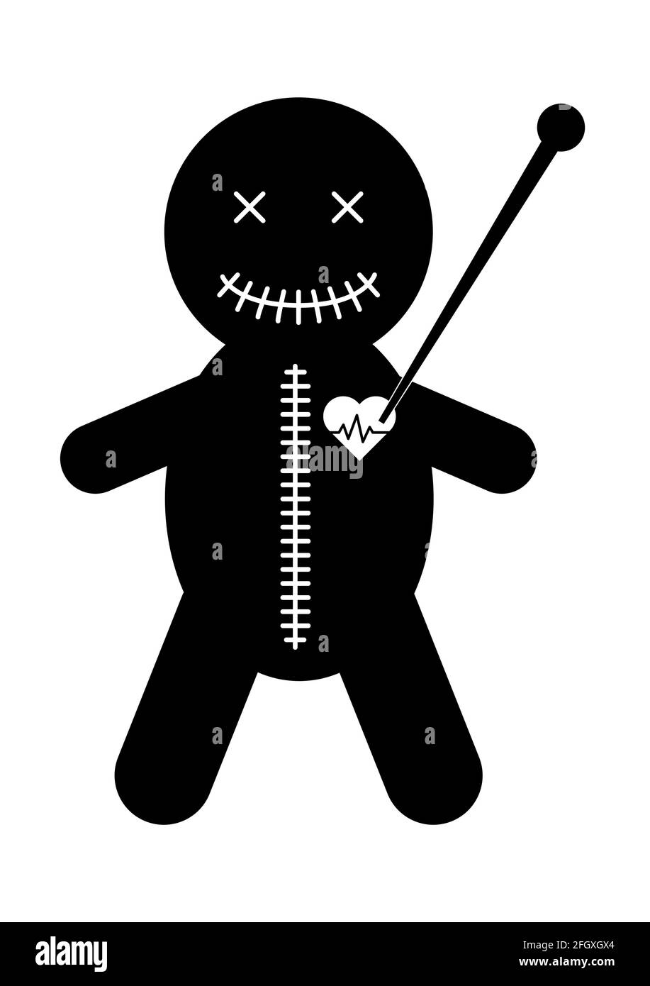 Voodoo poupée icône, halloween mort jouet. Symbole magique de dessin animé, illustration vectorielle magique . Illustration de Vecteur