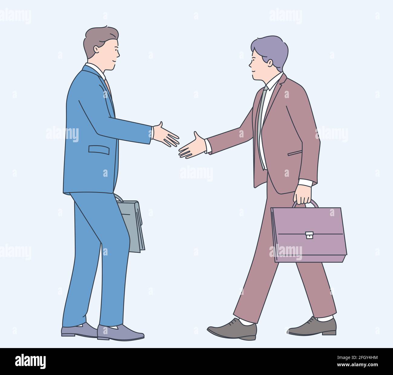 Contrat d'affaires contrat de soutien coopération gestion nouveau concept d'emploi. Deux personnes homme d'affaires employés de bureau caractère se serrant les mains. Illustration de Vecteur