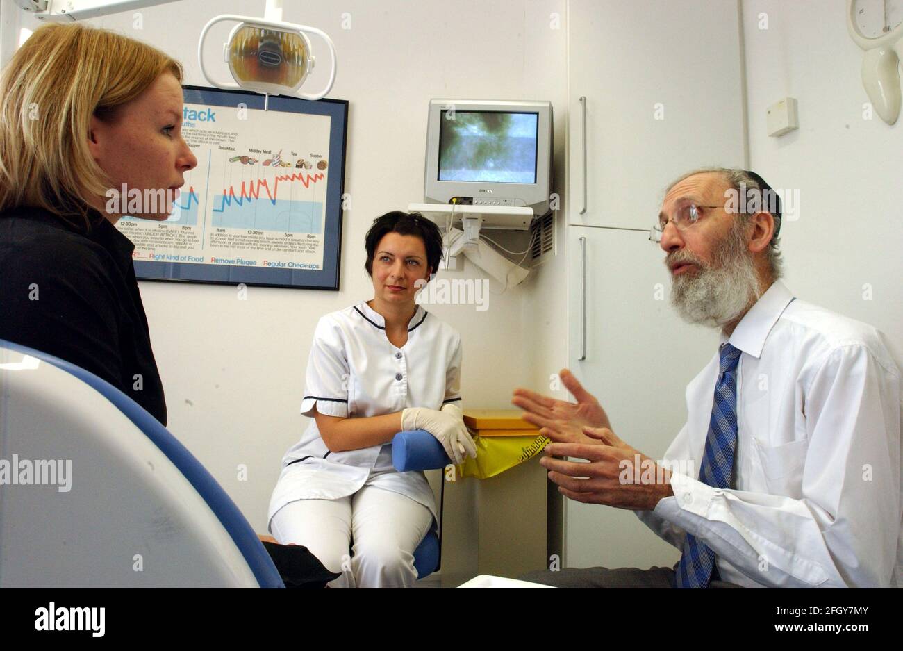 LE DENTISTE HARRIS SIDELSKY À SON CABINET DANS LE NORD DE LONDRES.9/12/04 PILSTON Banque D'Images LE DENTISTE HARRIS SIDELSKY À SON CABINET DANS LE NORD DE LONDRES.9/12/04 PILSTON Banque D'Images