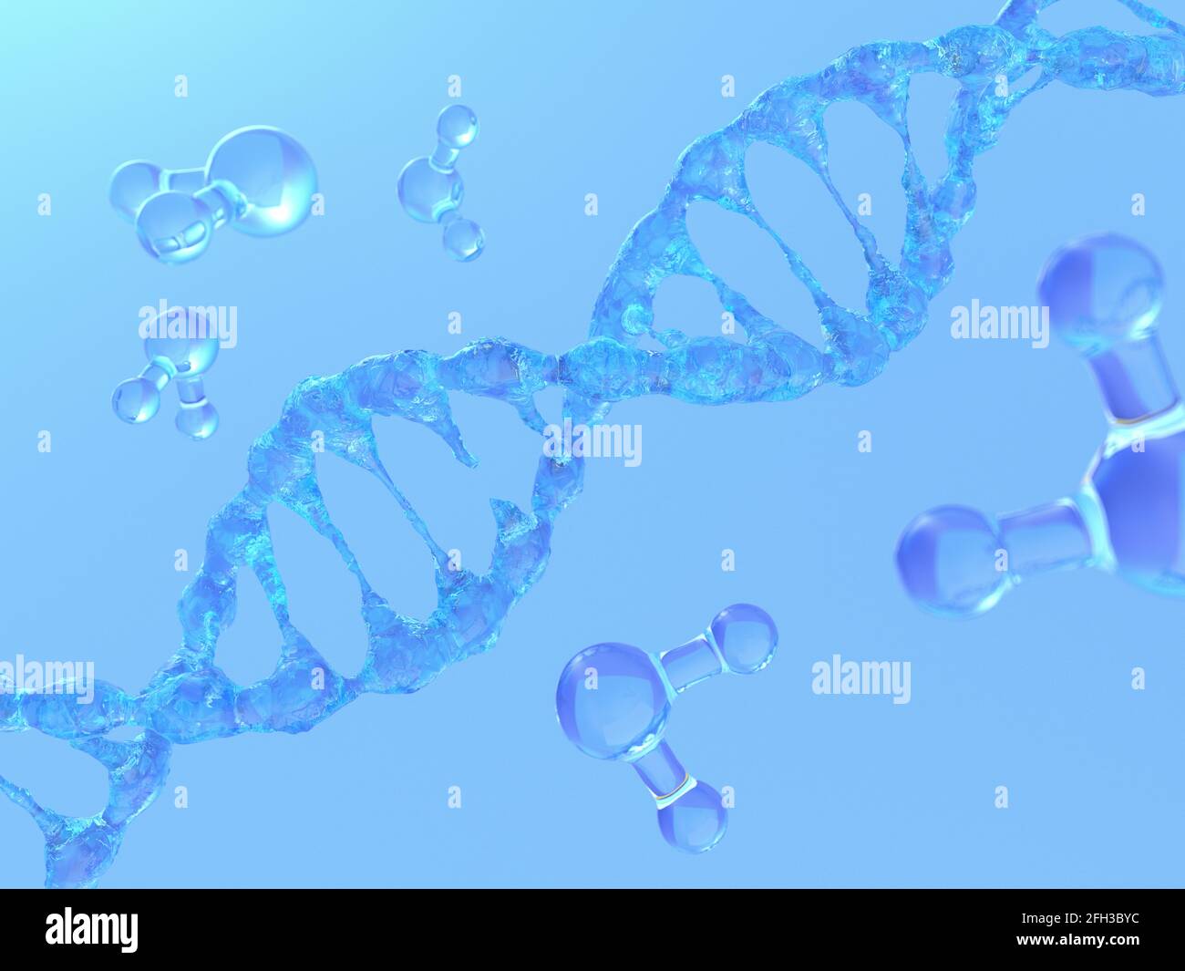 Expérience scientifique avec les molécules d'ADN de l'eau. Rendu 3D Banque D'Images