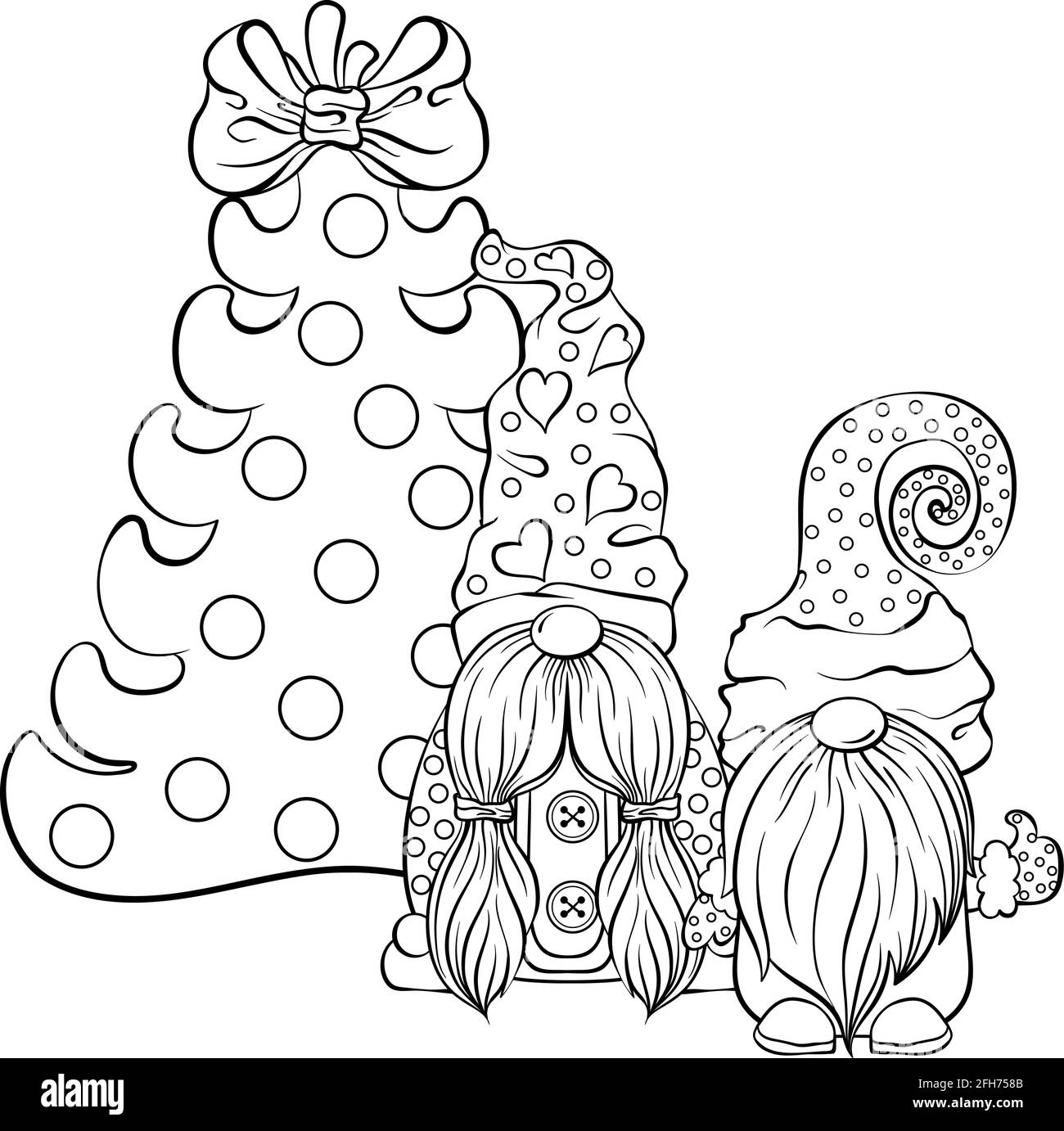 Nains scandinaves de Noël près de l'arbre de noël Illustration de Vecteur