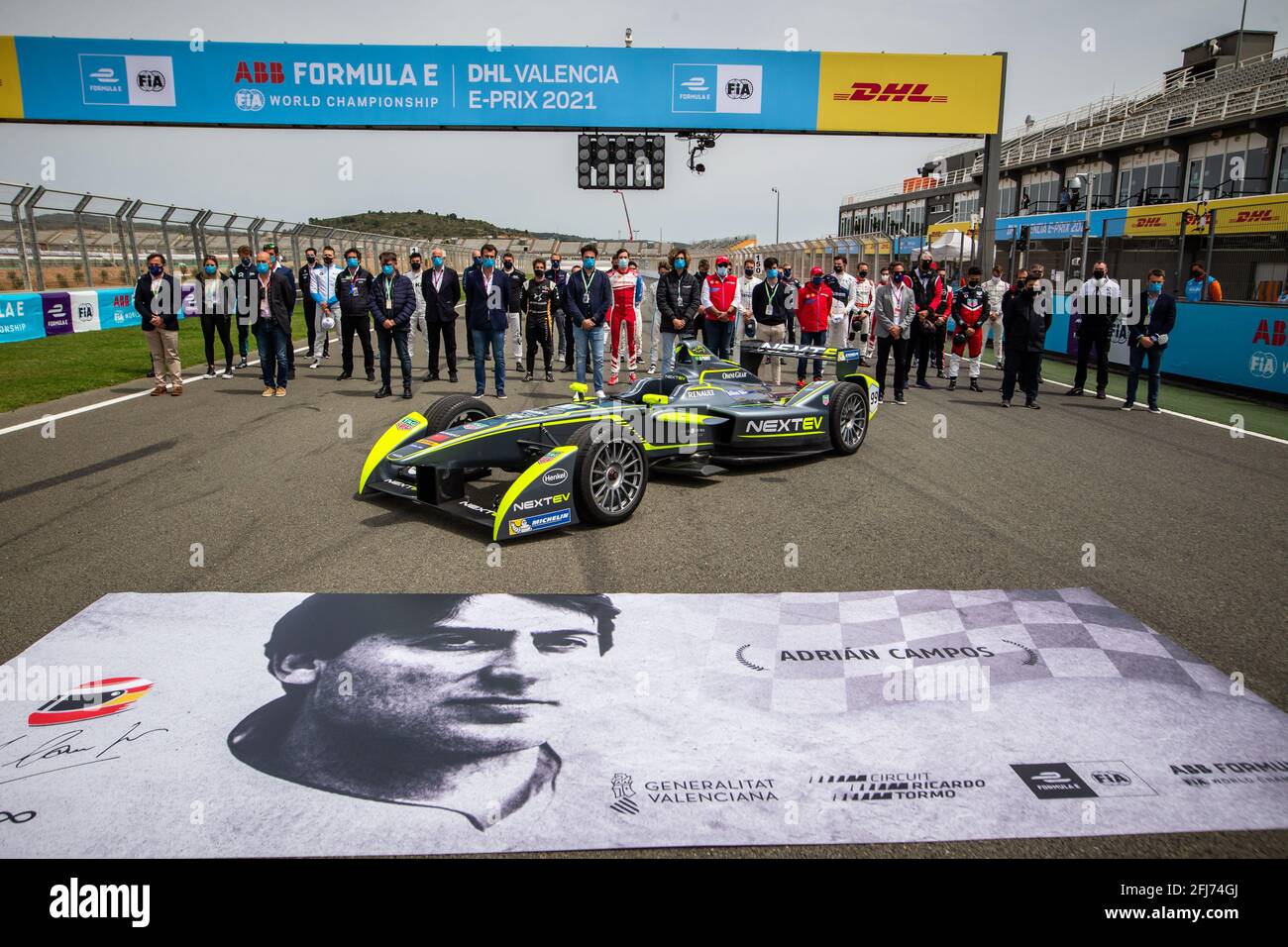 Hommage à Adrian Campos grille de départ de la grille de départ lors de l'ePrix de Valence 2021, 3ème réunion du Championnat du monde de Formule E 2020-21, sur le circuit Ricardo Tormo du 23 au 25 avril, à Valence, Espagne - photo Germain Hazard / DPPI Banque D'Images