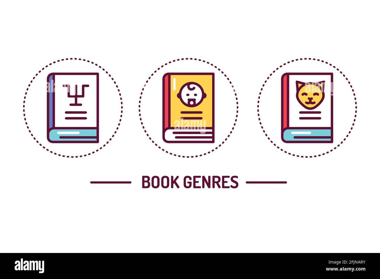 Genres de livres couleur ligne icônes concept. Illustration vectorielle. Illustration de Vecteur