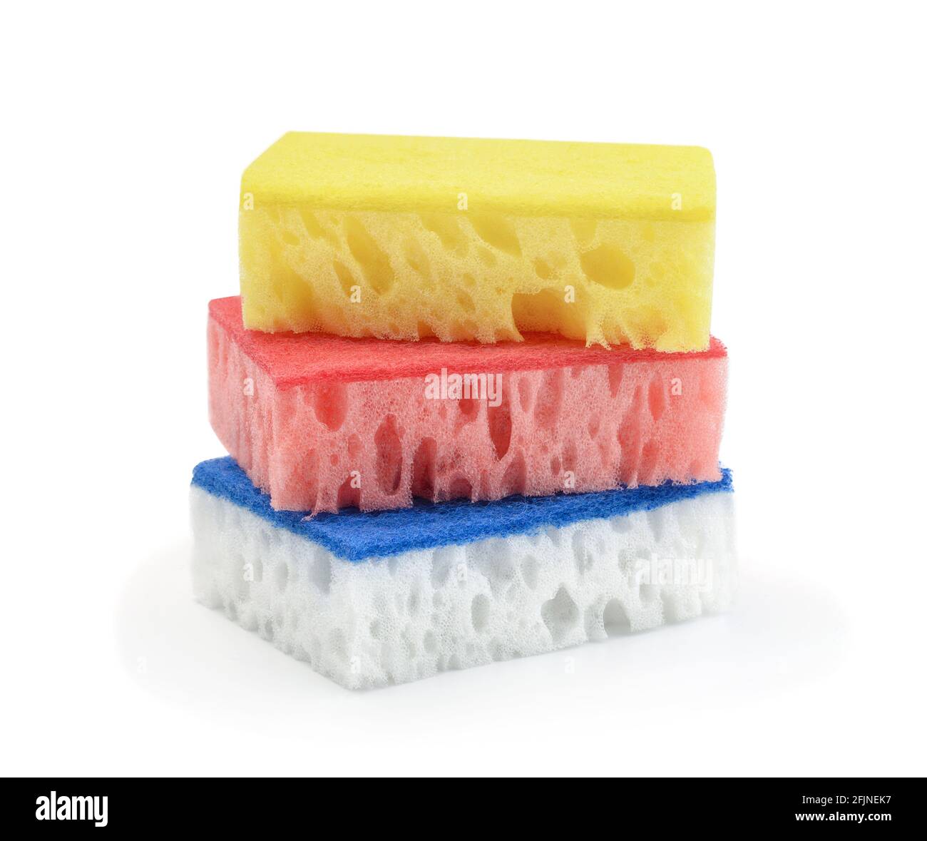 Éponges multicolores pour boîtes isolées sur blanc. Banque D'Images