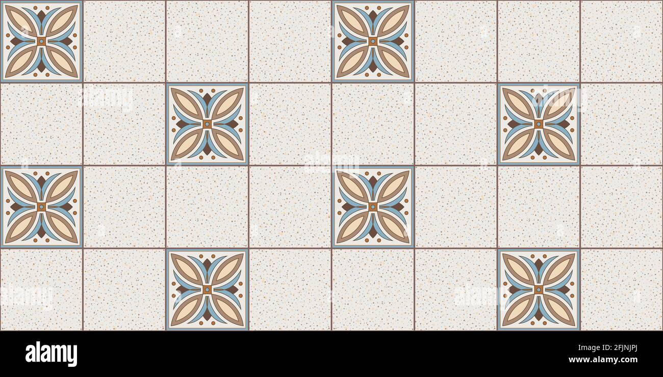 Papier peint géométrique carré ethnique carreaux marocains avec un motif de couleurs beige, marron, bleu Illustration de Vecteur