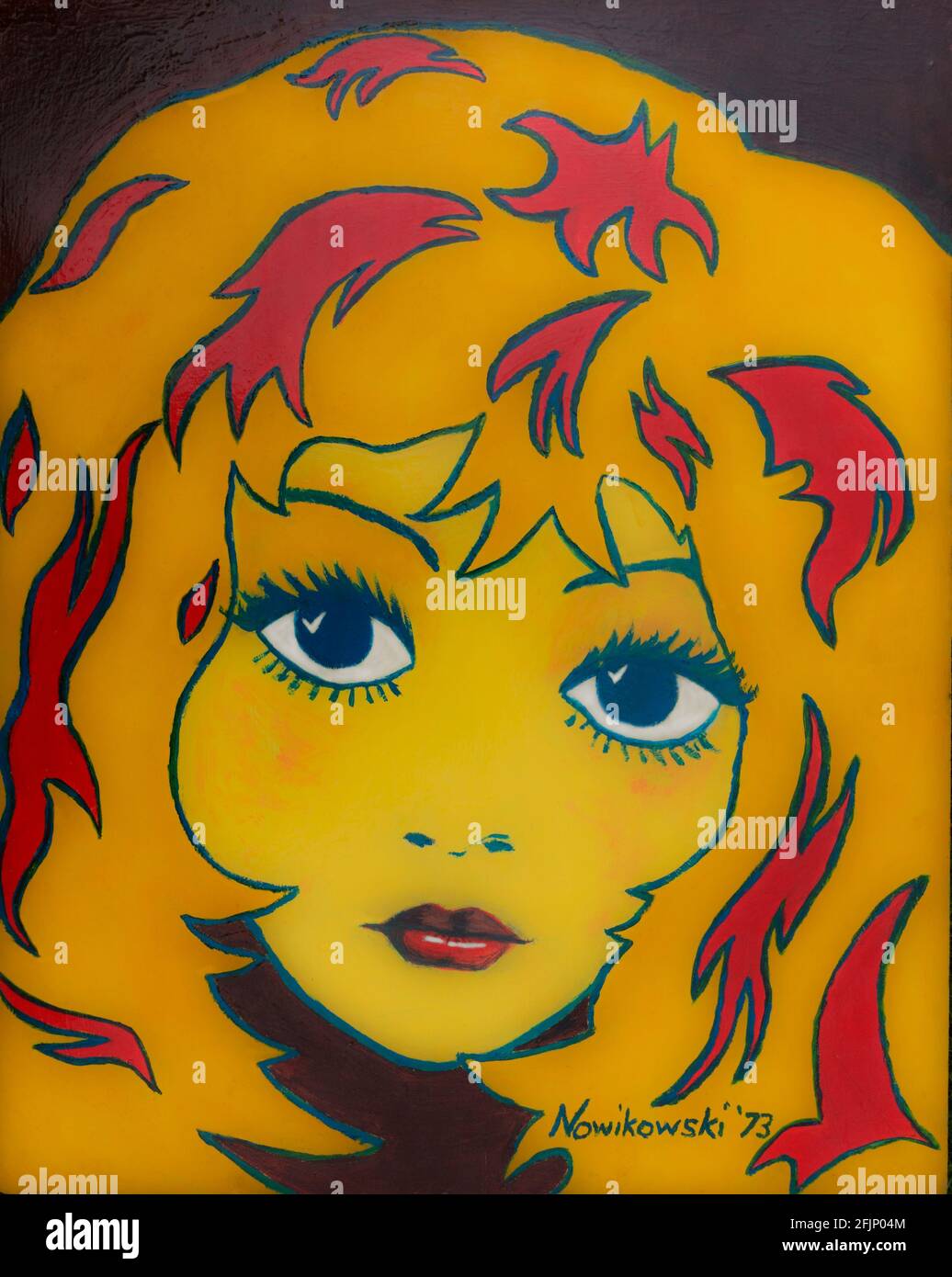 Peinture de la fille blonde avec des stries rouges dans les cheveux par John Frank Nowikowski Banque D'Images Peinture de la fille blonde avec des stries rouges dans les cheveux par John Frank Nowikowski Banque D'Images