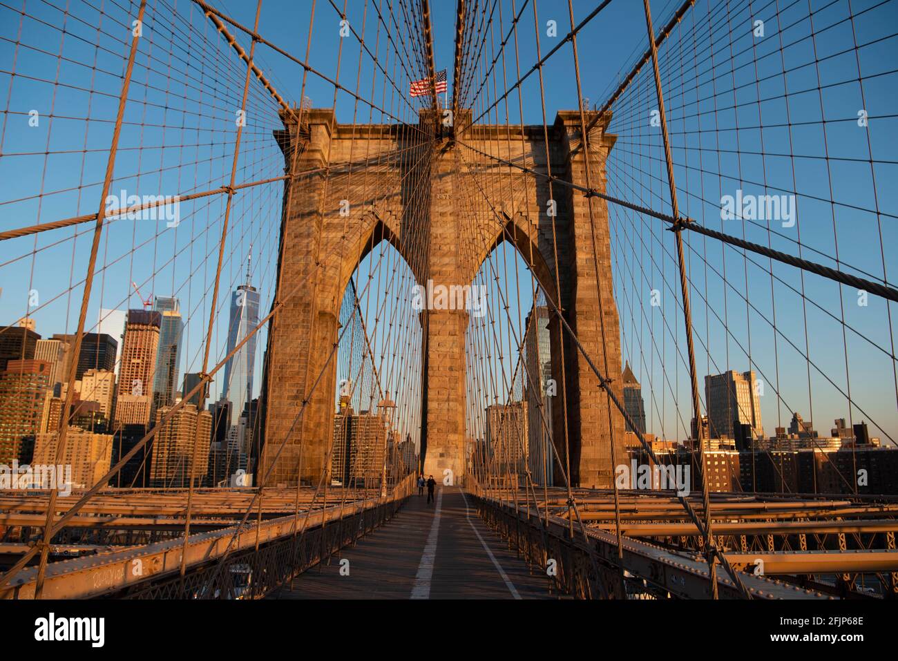 Pont de Brooklyn BEI Sonnenaufgang, Brooklyn, Manhattan, New York, New York, ÉTATS-UNIS Banque D'Images