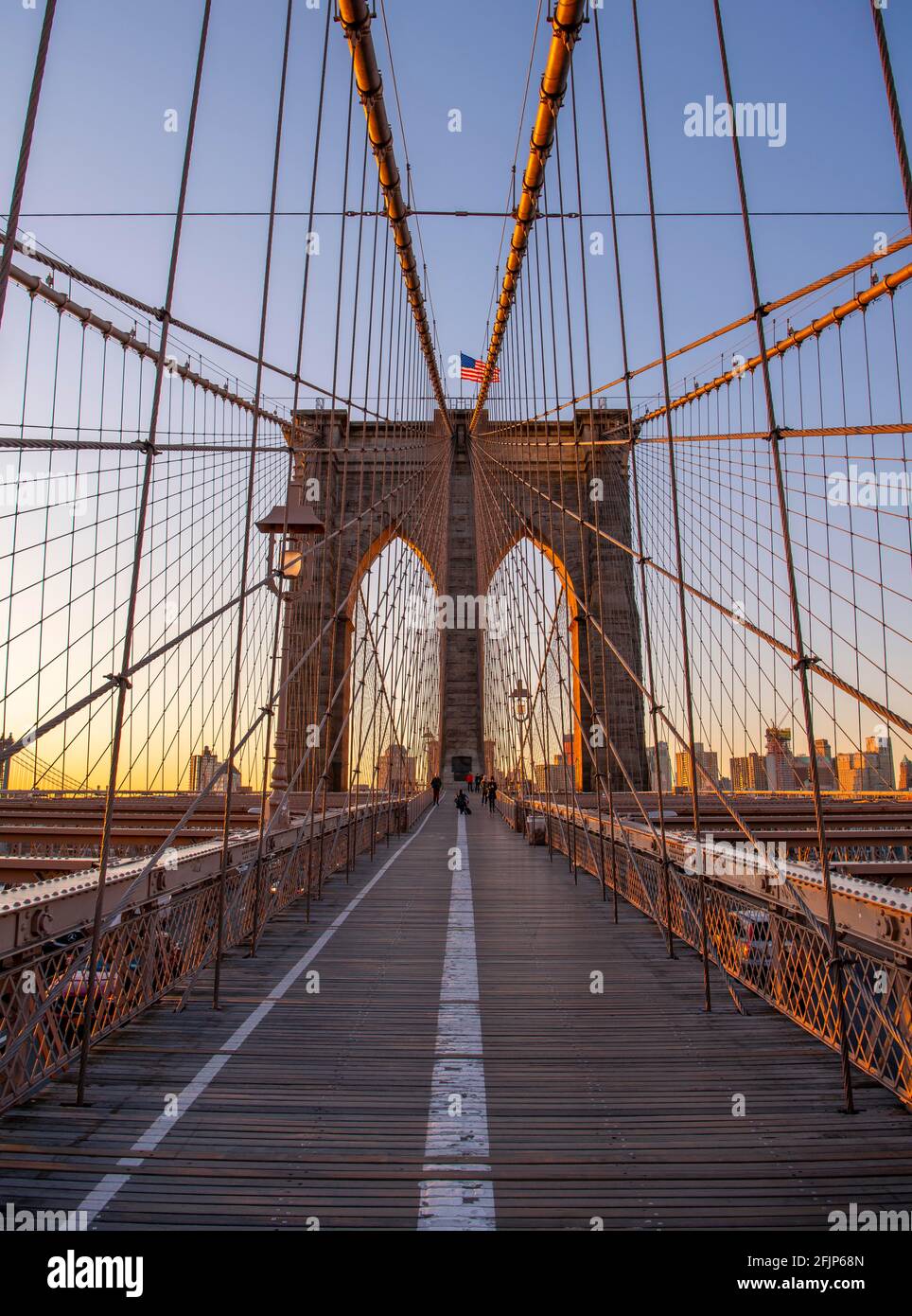 Pont de Brooklyn BEI Sonnenaufgang, Brooklyn, Manhattan, New York, New York, ÉTATS-UNIS Banque D'Images