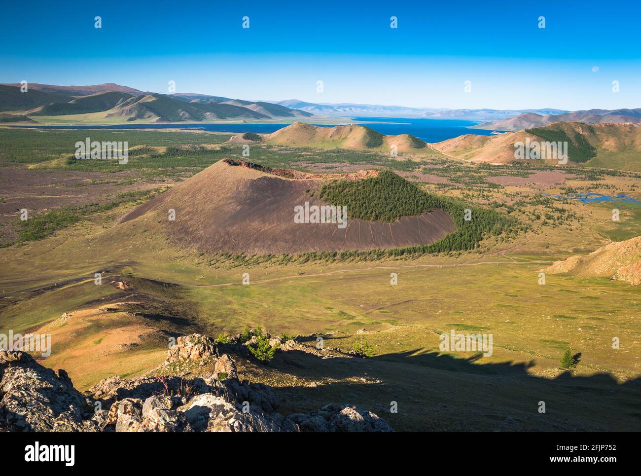 Cratère volcanique de Khorgo, province d'Arkhangai, Mongolie Banque D'Images