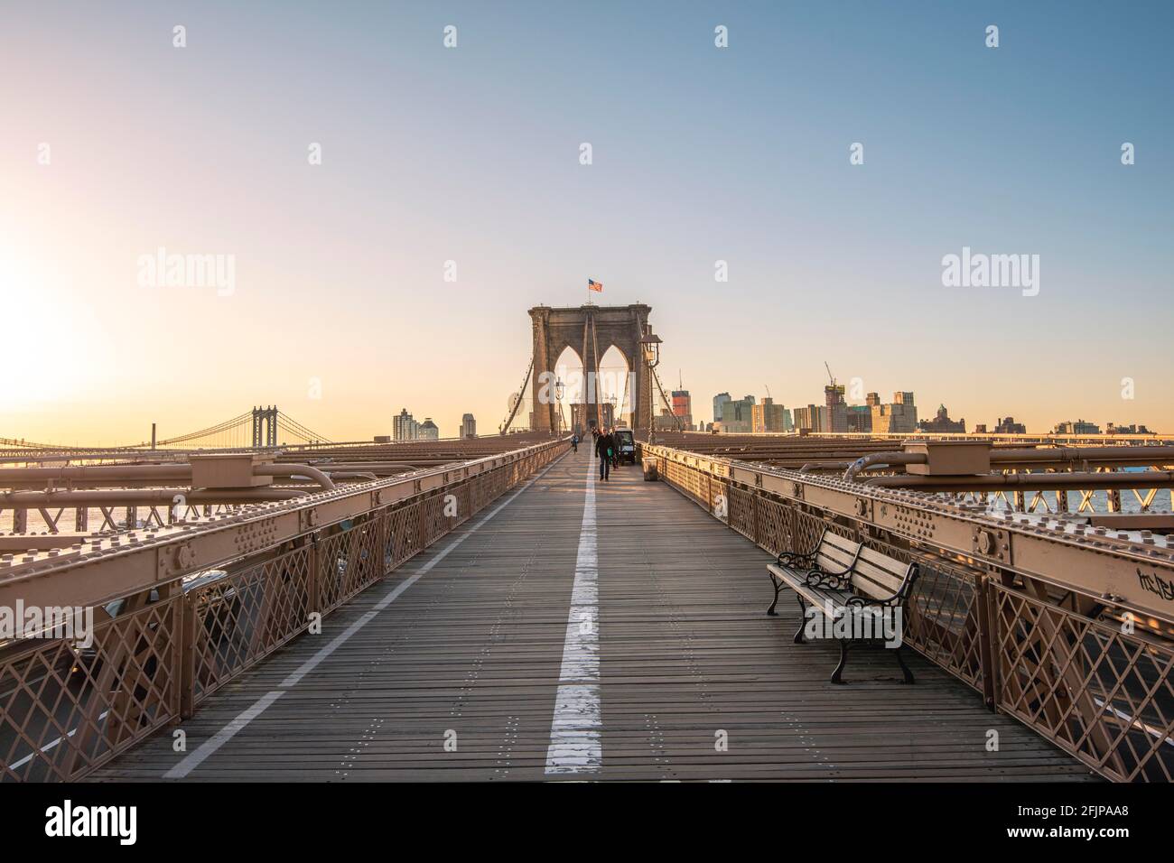 Pont de Brooklyn BEI Sonnenaufgang, Brooklyn, Manhattan, New York, New York, ÉTATS-UNIS Banque D'Images