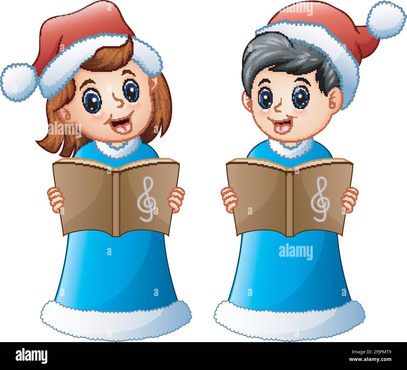 Illustration vectorielle des enfants heureux en costume bleu du père noël chants de noël Illustration de Vecteur