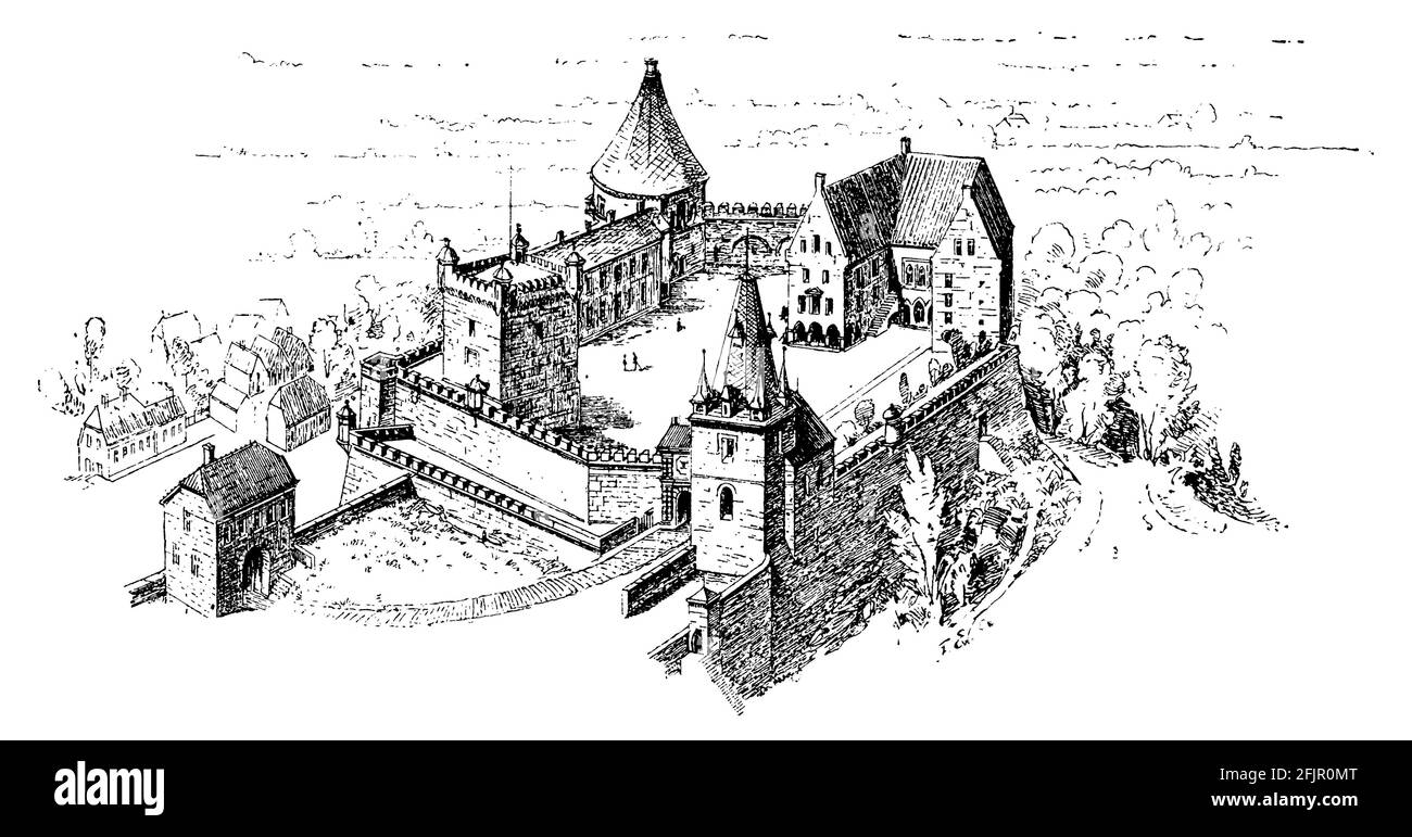 Château de Bentheim, vue du nord / / (encyclopédie, 1889) Banque D'Images