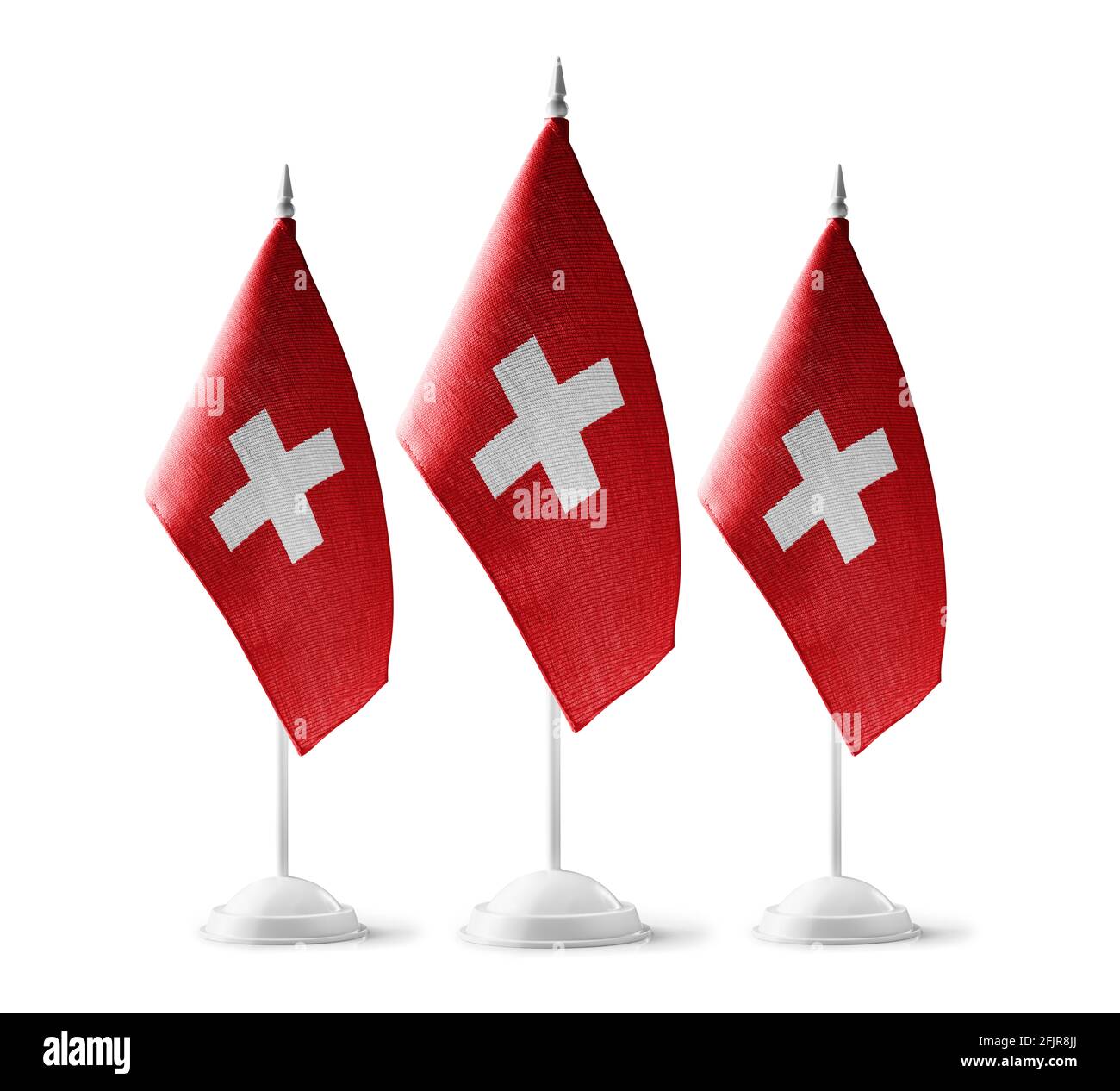Petits drapeaux nationaux de la Suisse sur fond blanc Banque D'Images